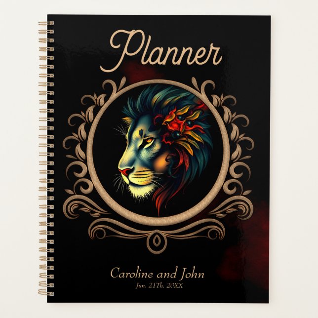 Stylized Lion Head Portrait in Mandala Frame Planner (Front)