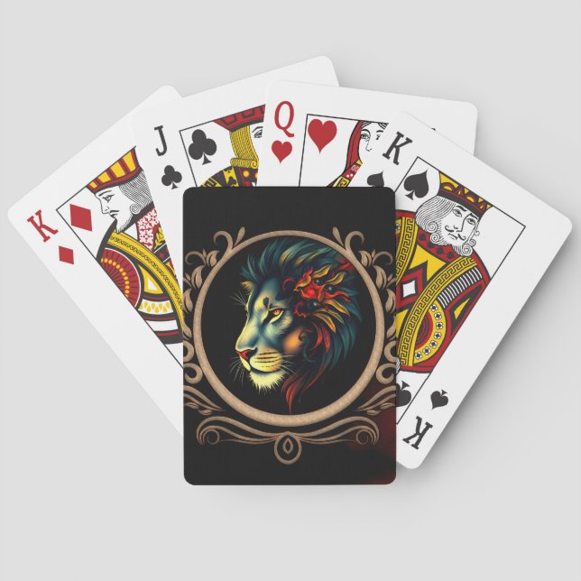 Stylized Lion Head Portrait in Mandala Frame  Playing Cards (Back)