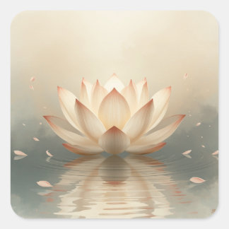 stylized lotus flower painting images square sticker