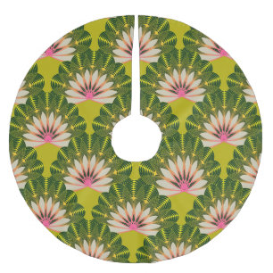 Stylized lotus wallpaper: pink, green. brushed polyester tree skirt