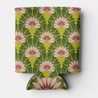 Stylized lotus wallpaper: pink, green. can cooler