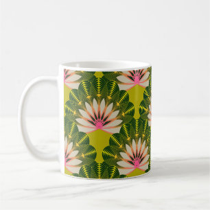 Stylized lotus wallpaper: pink, green. coffee mug