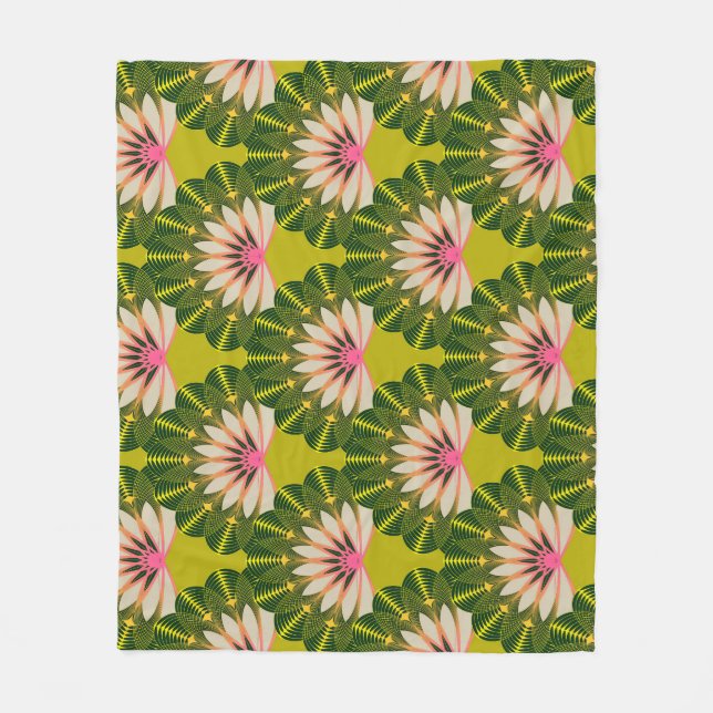 Stylized lotus wallpaper: pink, green. fleece blanket (Front)