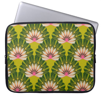Stylized lotus wallpaper: pink, green. laptop sleeve