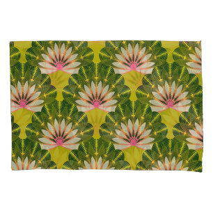 Stylized lotus wallpaper: pink, green. pillowcase