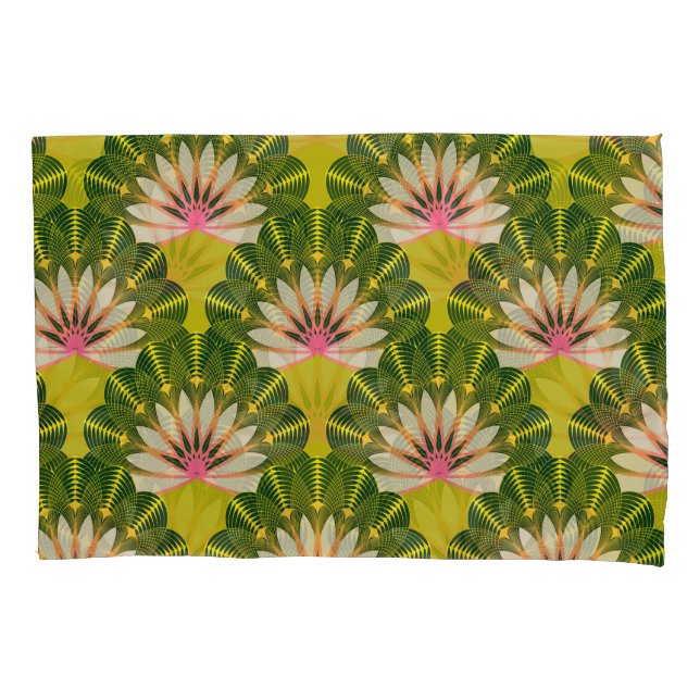 Stylized lotus wallpaper: pink, green. pillowcase (Front)