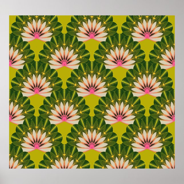 Stylized lotus wallpaper: pink, green. poster (Front)