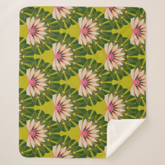 Stylized lotus wallpaper: pink, green. sherpa blanket