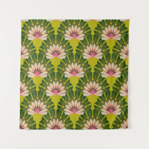 Stylized lotus wallpaper: pink, green. tapestry