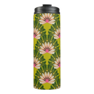 Stylized lotus wallpaper: pink, green. thermal tumbler