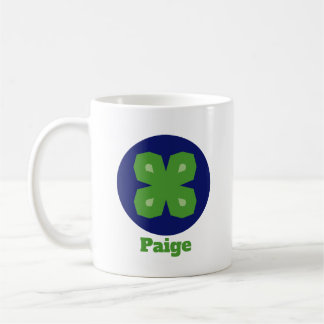 Stylized Lucky Clover in Dark Blue Circle Coffee Mug