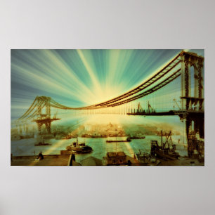 Stylized Manhattan Bridge Construction Poster