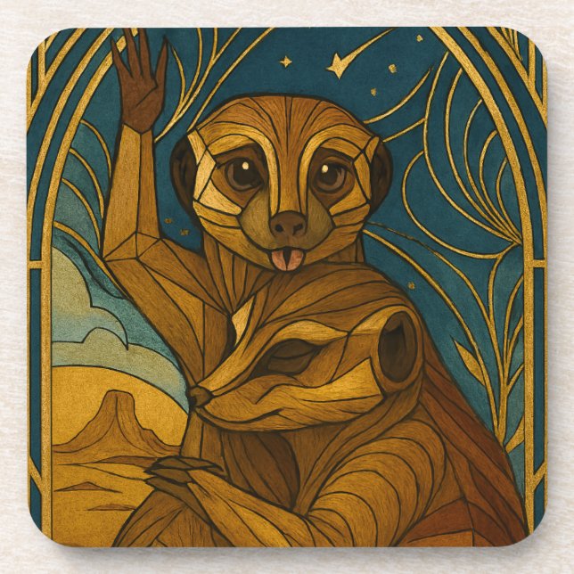 Stylized Meerkat Pair Under Starry Sky Coaster (Front)