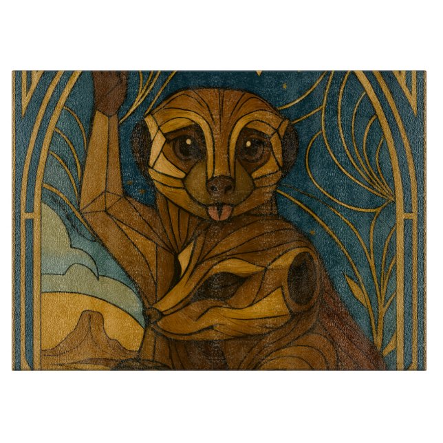 Stylized Meerkat Pair Under Starry Sky Cutting Board (Front)