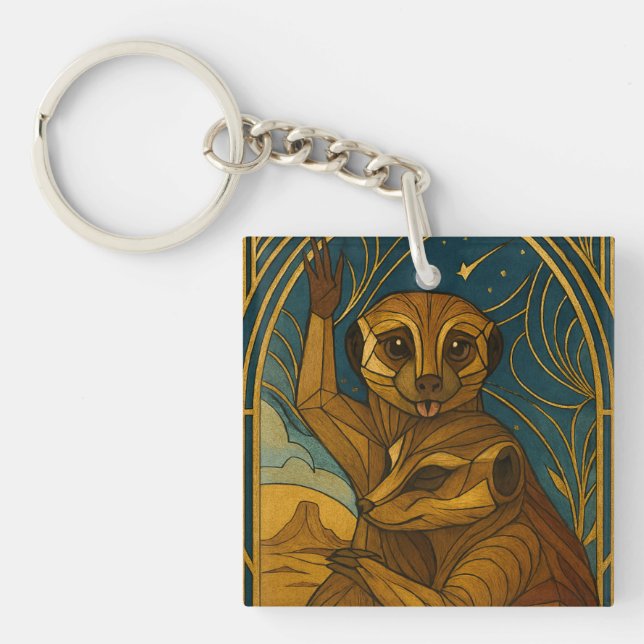 Stylized Meerkat Pair Under Starry Sky Keychain (Front)