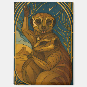 Stylized Meerkat Pair Under Starry Sky Magnet