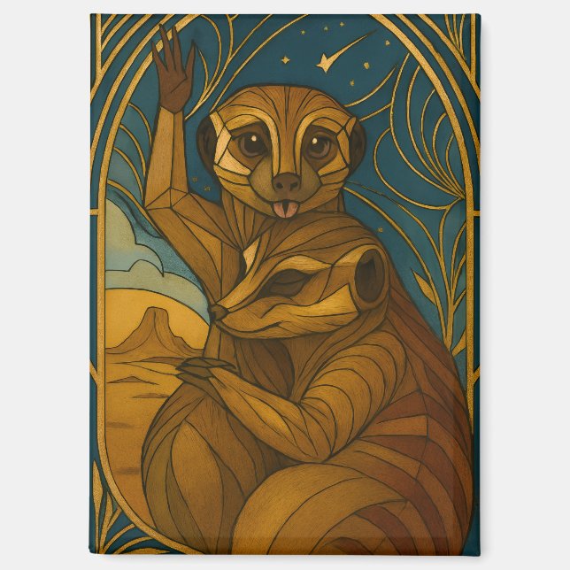 Stylized Meerkat Pair Under Starry Sky Magnet (Front)