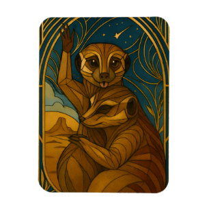 Stylized Meerkat Pair Under Starry Sky Magnet