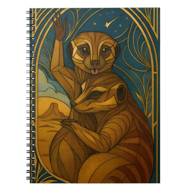 Stylized Meerkat Pair Under Starry Sky Notebook (Front)