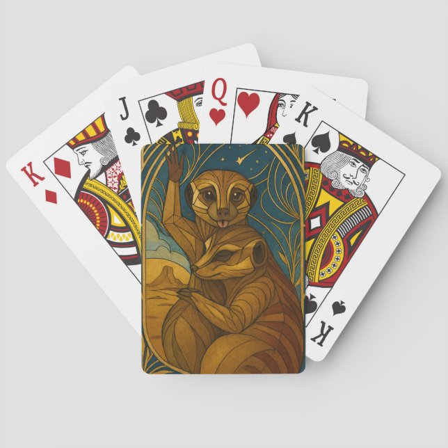 Stylized Meerkat Pair Under Starry Sky Playing Cards (Back)