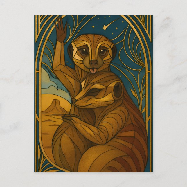 Stylized Meerkat Pair Under Starry Sky Postcard (Front)