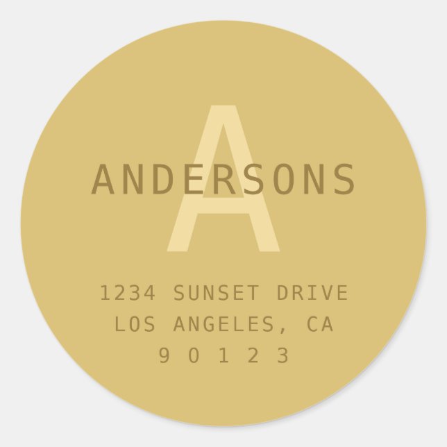 Stylized Modern Minimal Gold Return Address  Classic Round Sticker (Front)