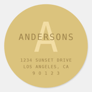 Stylized Modern Minimal Gold Return Address Classic Round Sticker