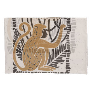 Stylized Monkey Linocut Illustration Pillowcase