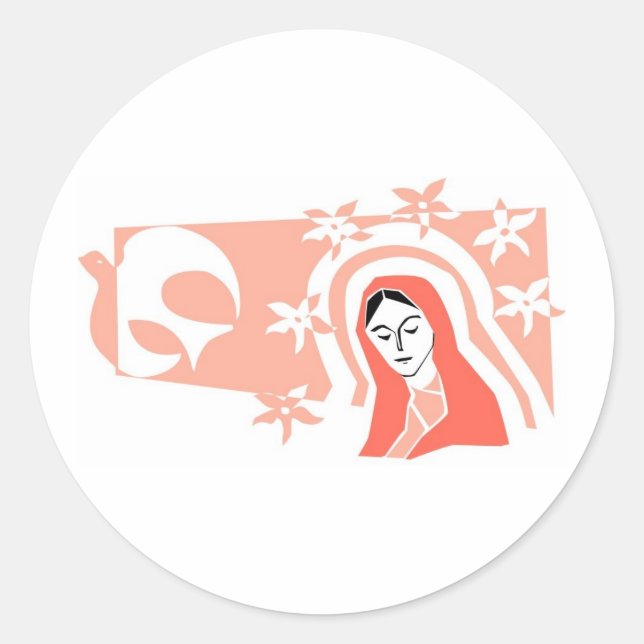 Stylized Mother Mary with Dove Classic Round Sticker (Front)