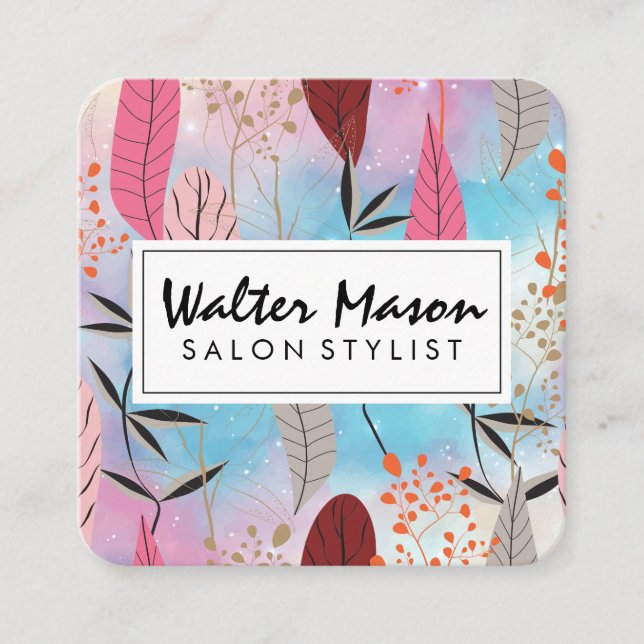 Stylized Natural Plant Pattern Square Business Card (Front)