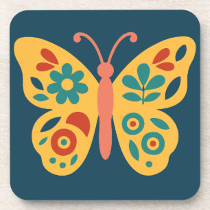 Stylized nature-inspired butterfly with floral coaster