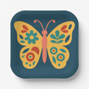 Stylized nature-inspired butterfly with floral paper plate