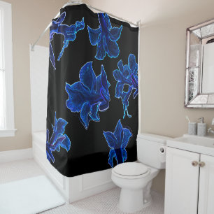 Stylized Neon Blue Flowers Floral