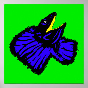 Stylized Neon Blue Frilled-neck Lizard Poster