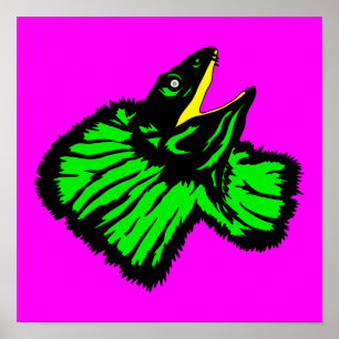 Stylized Neon Green Frilled-neck Lizard Poster