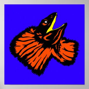 Stylized Neon Orange Frilled-neck Lizard Poster