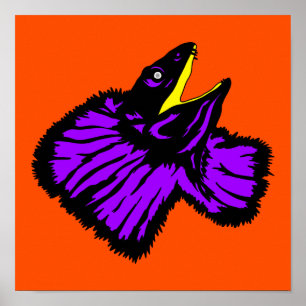 Stylized Neon Purple Frilled-neck Lizard Poster