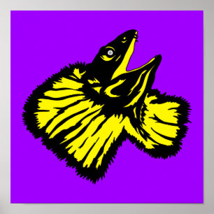 Stylized Neon Yellow Frilled-neck Lizard Poster