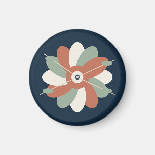 Stylized night blooming flower in Navy and Terraco Magnet