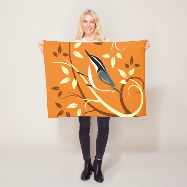 Stylized Nuthatch Art Fleece Blanket (In Situ)