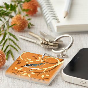 Stylized Nuthatch Art Keychain