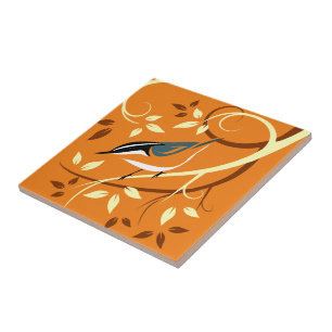 Stylized Nuthatch Art Tile