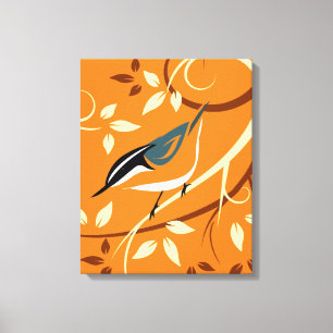Stylized Nuthatch Bird In Tree Canvas Print