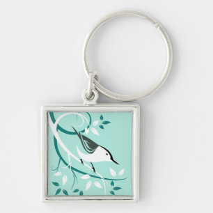 Stylized Nuthatch In Tree Keychain