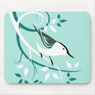 Stylized Nuthatch In Tree Mouse Pad