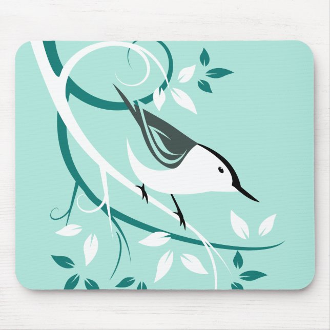 Stylized Nuthatch In Tree Mouse Pad (Front)