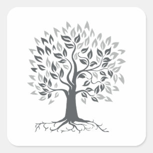 Stylized Oak Tree with Roots Retro Square Sticker