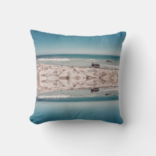 Stylized Ocean Beach Scenery Throw Pillow