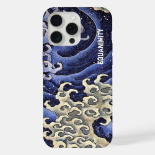 Stylized Ocean Wave Navy Blue and Ivory iPhone 15 Pro Max Case