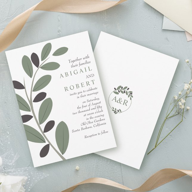 Stylized Olive branch Mediterranean charm wedding Invitation (Creator Uploaded)